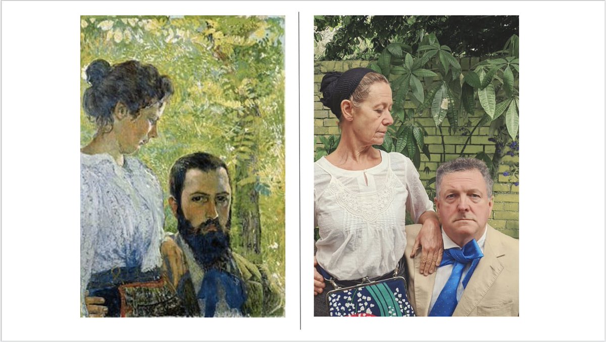 Day 43Self Portrait of the Artist and his wife by Cuno AmeitSelf Portrait of the Artist and her husband by Molly O'Cathain #parentalpandemicportraits