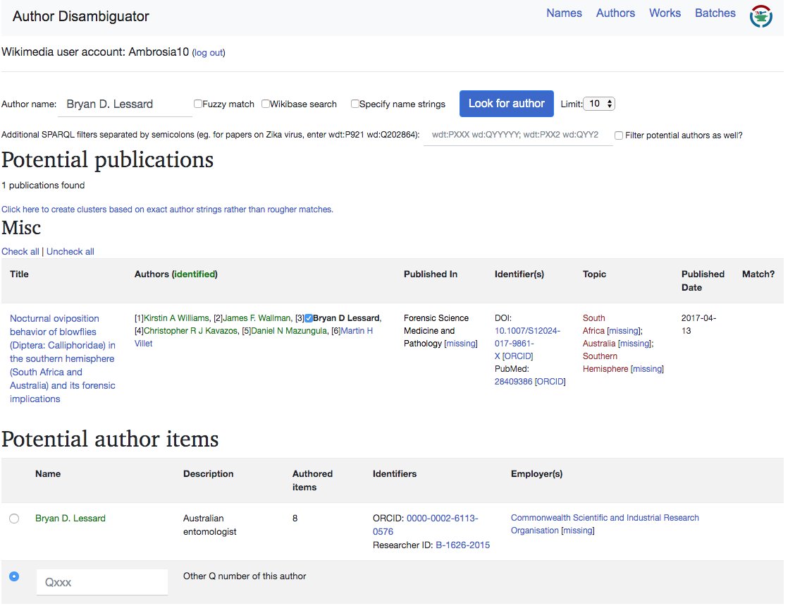 SiobhanLeachman's tweet image. Am now checking that @BrytheFlyGuy&apos;s scientific papers in Wikidata are linked to his Wikidata item rather than just his name in plain text. #ThingsNotStrings #Disambiguation