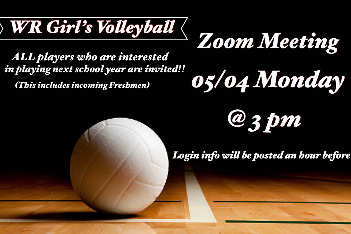Good afternoon everyone. We will be hosting a meeting on Monday (05/04) to go over a few things. Tell your friends! Incoming freshman are invited as well, so please inform them. Zoom info will be posted a hour before hand. Can’t wait to see you all! Stay safe. ♥️🏐