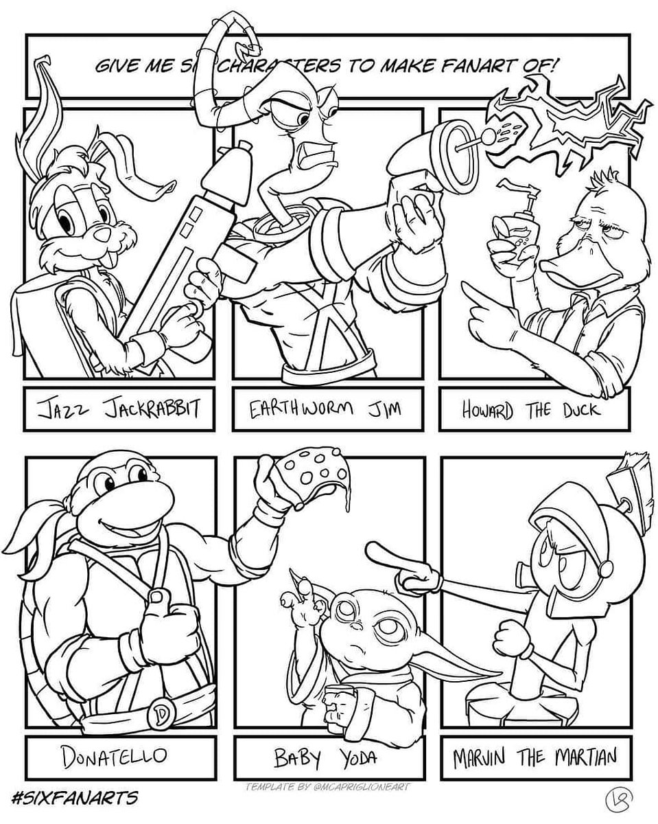 Shamaz084's tweet photo. Finished sheet 1!
Final, line and sketch process.

#artistatwork #makecoolstuff #photoshop #sixfanarts #jazzjackrabbit #earthwormjim #howardtheduck #donatello #babyyoda #marvinthemartian #nerdyftw https://t.co/ZA1G5xzX8z