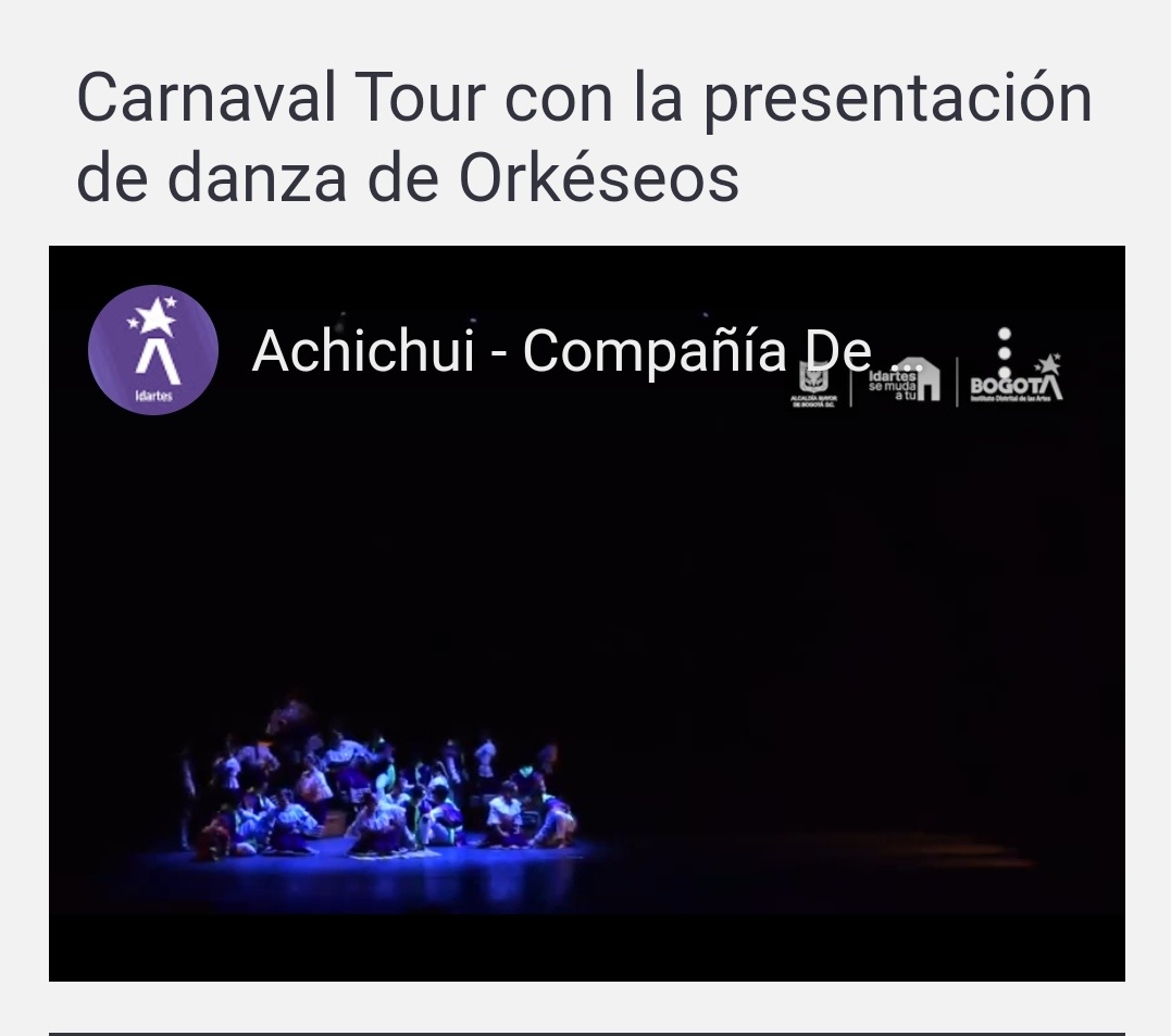 TeatroJEG's tweet photo. Ya puedes ver "Achichui" de @orkeseoscompany en https://t.co/EofwoWozxO.
Colombia participa en el #CarnavalTour de danza.🇨🇴💃🕺#IdartesSeMudaATuCasa https://t.co/KiMSVfLzT6