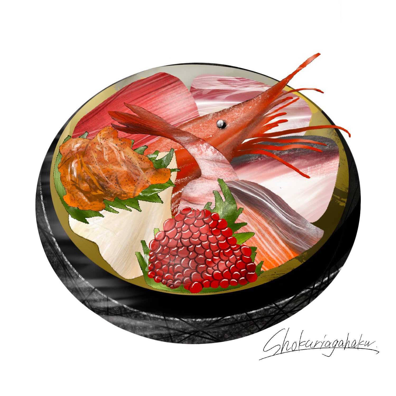 食のリアル画伯 1 海鮮丼 食品 食品イラスト 食品ロス削減 新作商品 食べ物 食べ物イラスト アート 絵 イラスト イラストレーター リアルイラスト ホスピタルアート テイクアウト 海鮮丼 刺身 えび マグロ イカ うに いくら