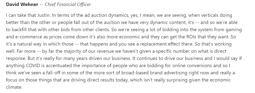 42/nOn Advertising:"we've seen a fall-off in some of the more sorts of broad-based brand advertising right now and really a focus on those things that are driving direct results today, which isn't really surprising given the economic climate."Fast Profits.
