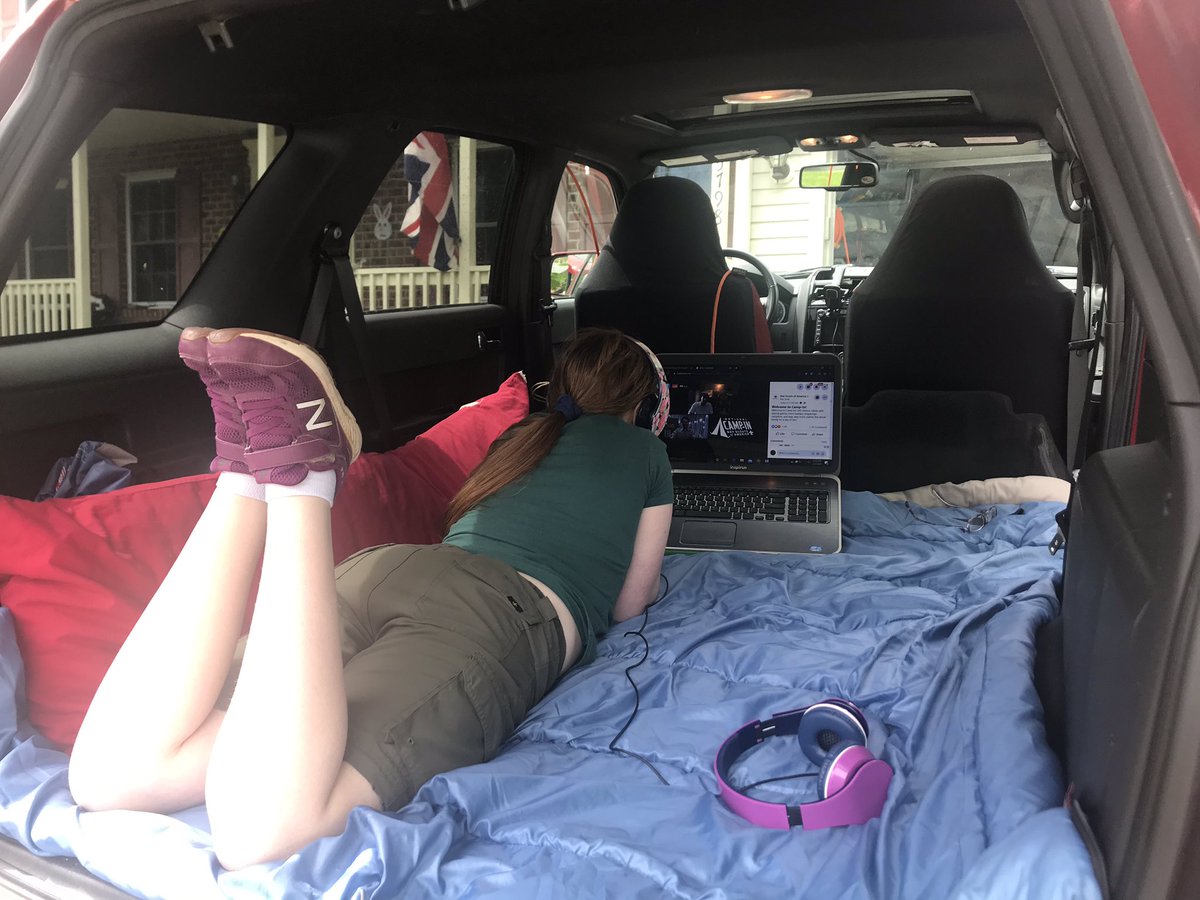 schingley's tweet photo. Camping in the back of the SUV!  #CampIn #ScoutingAtHome  Maryrose H. from Troop 733, Sly Foxes patrol. https://t.co/8hfKS52gz7