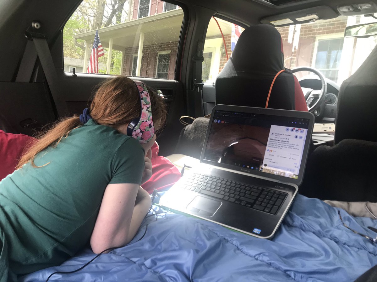 schingley's tweet photo. Camping in the back of the SUV!  #CampIn #ScoutingAtHome  Maryrose H. from Troop 733, Sly Foxes patrol. https://t.co/8hfKS52gz7