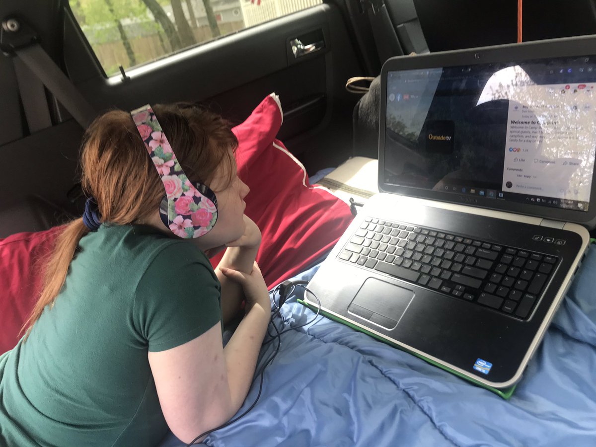 schingley's tweet photo. Camping in the back of the SUV!  #CampIn #ScoutingAtHome  Maryrose H. from Troop 733, Sly Foxes patrol. https://t.co/8hfKS52gz7