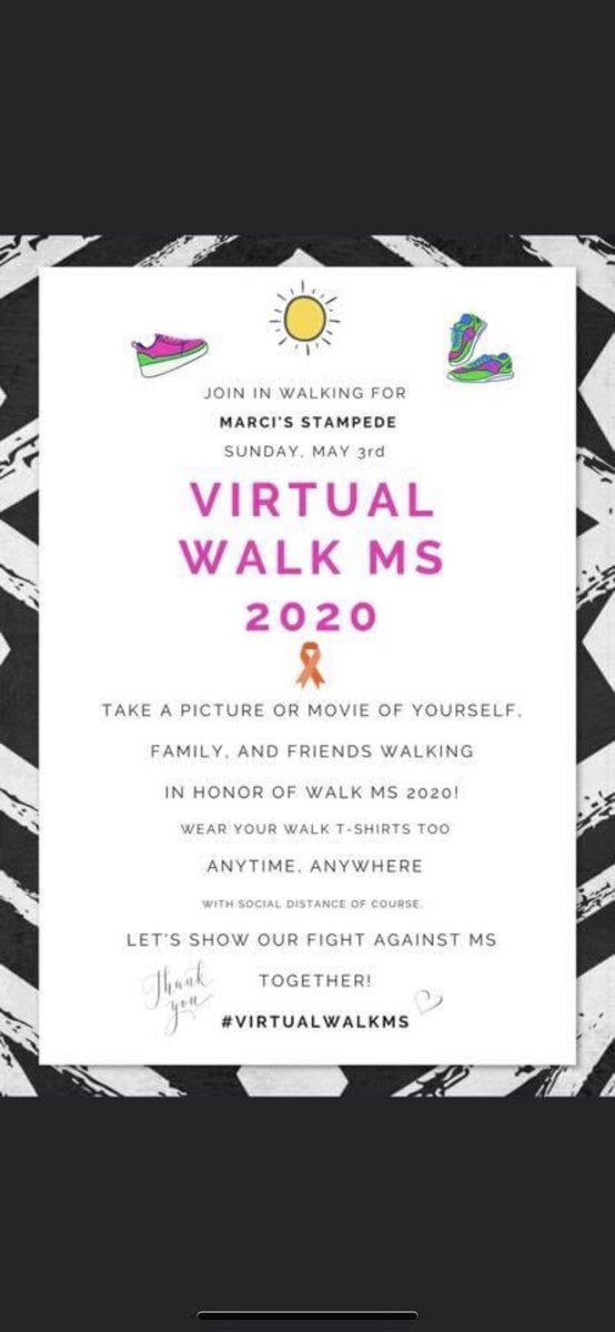 NateViland's tweet image. I would like to cordially invite you to join us tomorrow May 3rd for the 2020 Virtual MS Walk in honor of my wife Marci and our team, Marci’s Stampede. Marci was diagnosed with Multiple Sclerosis in 2007 and has since raised over $160,000 #VirtualWalkMS #MarcisStampede
