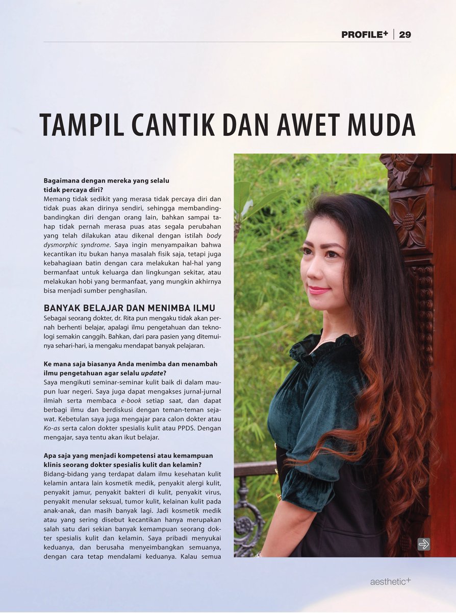 aestheticplus11's tweet photo. Tampil selalu cantik dan rapi, memang sudah kebiasaan sehari-hari dr. Rita Maria, SpKK. Sangat serasi dengan profesinya sebagai seorang dokter spesialis kulit. Apalagi menjadi dokter juga sudah menjadi cita-citanya sejak kecil. https://t.co/MYPfXFJcbS
