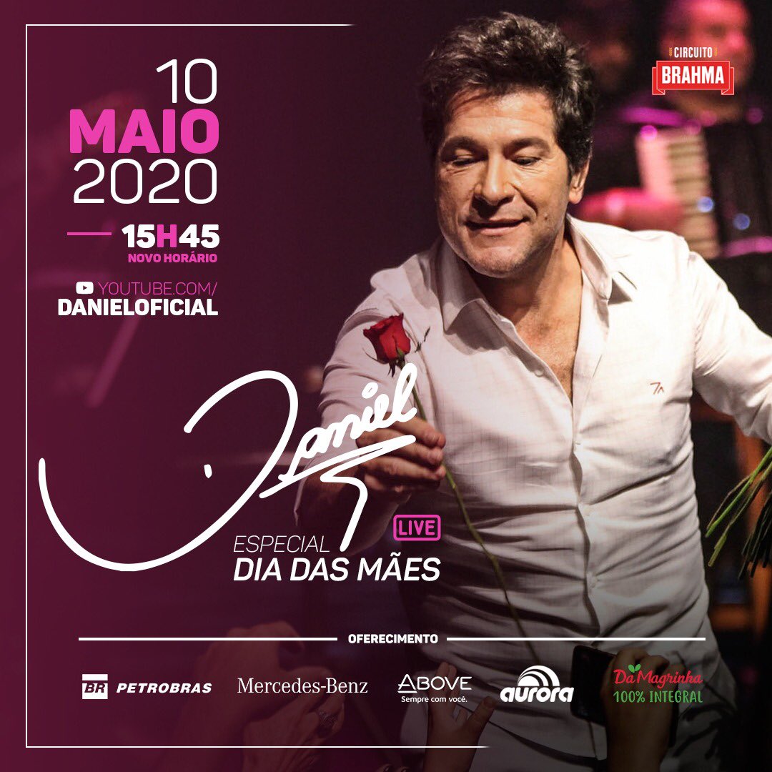 cantordaniel's tweet photo. #LIVEDoDaniel | Dia 10 de maio (domingo), para marcar a data em grande estilo! - Especial Dia Das Mães, em novo horário: 15h45. Vamos estar juntinhos, mas cada um na sua casa, no https://t.co/u1kQRkRqmf e na tela da @BandTV!! 😉🌹 #ProduçãoDaniel https://t.co/3VWVYJbt7c