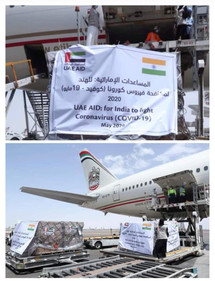 MursaleenAslam's tweet photo. UAE send 700 metric tones medical aids to India fighting against the Covid-19..
We the Indian citizens hearty thanks to UAE.
#UAE #UAEGov #UAEPrincess #UAE https://t.co/CDTn4Hm44F