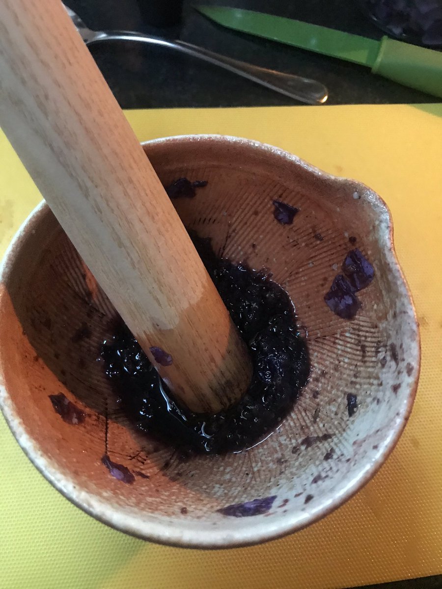 Instead of a blender I used a mortar and pestle to mash the flowers. I use tsp amounts of water and rubbing alcohol to create the emulsion. The last time used this mortar was to grind cochineal so that will also affect the color. Waiting an hour before straining was suggested.