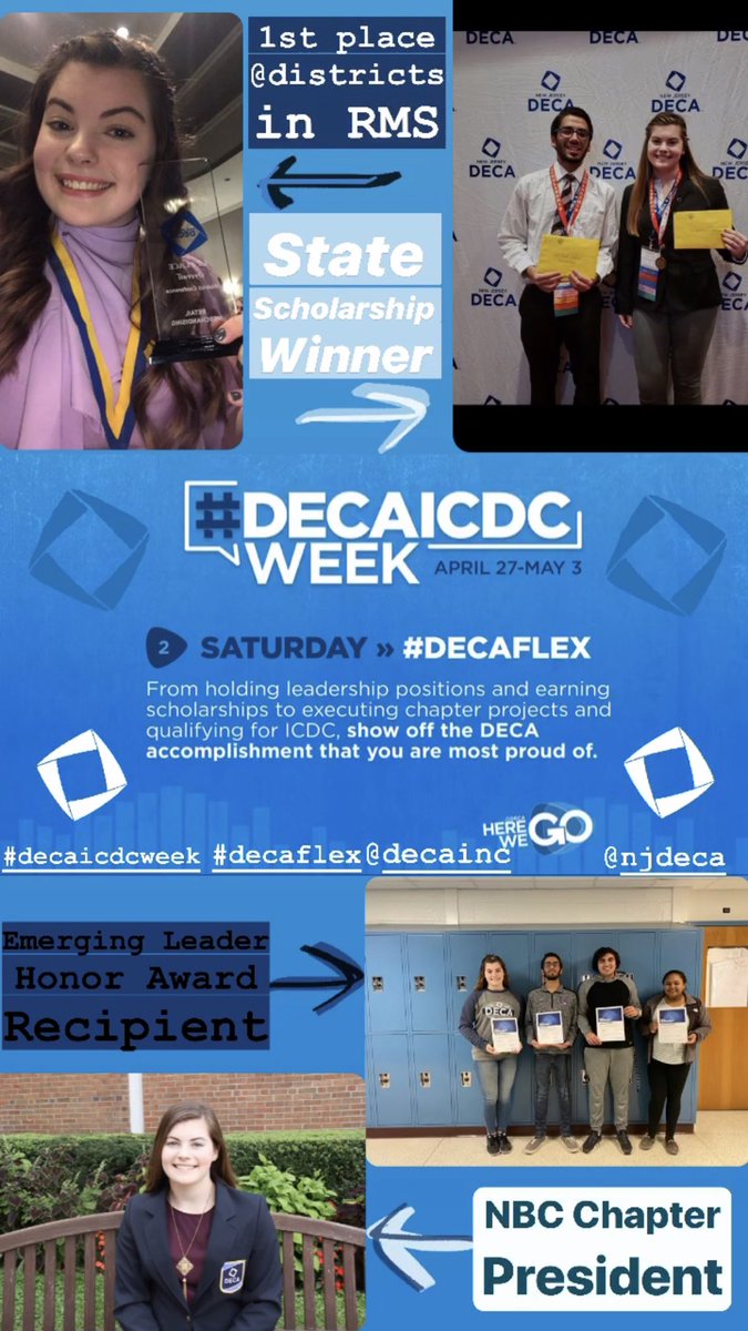 magsgig's tweet photo. My #DECAFlex is being chapter president, winning 1st @ districts, receiving a state scholarship, and the emerging leader honor award :)) #DECAICDCWeek @DECAInc @NJDECA https://t.co/JP6N0cQWeY