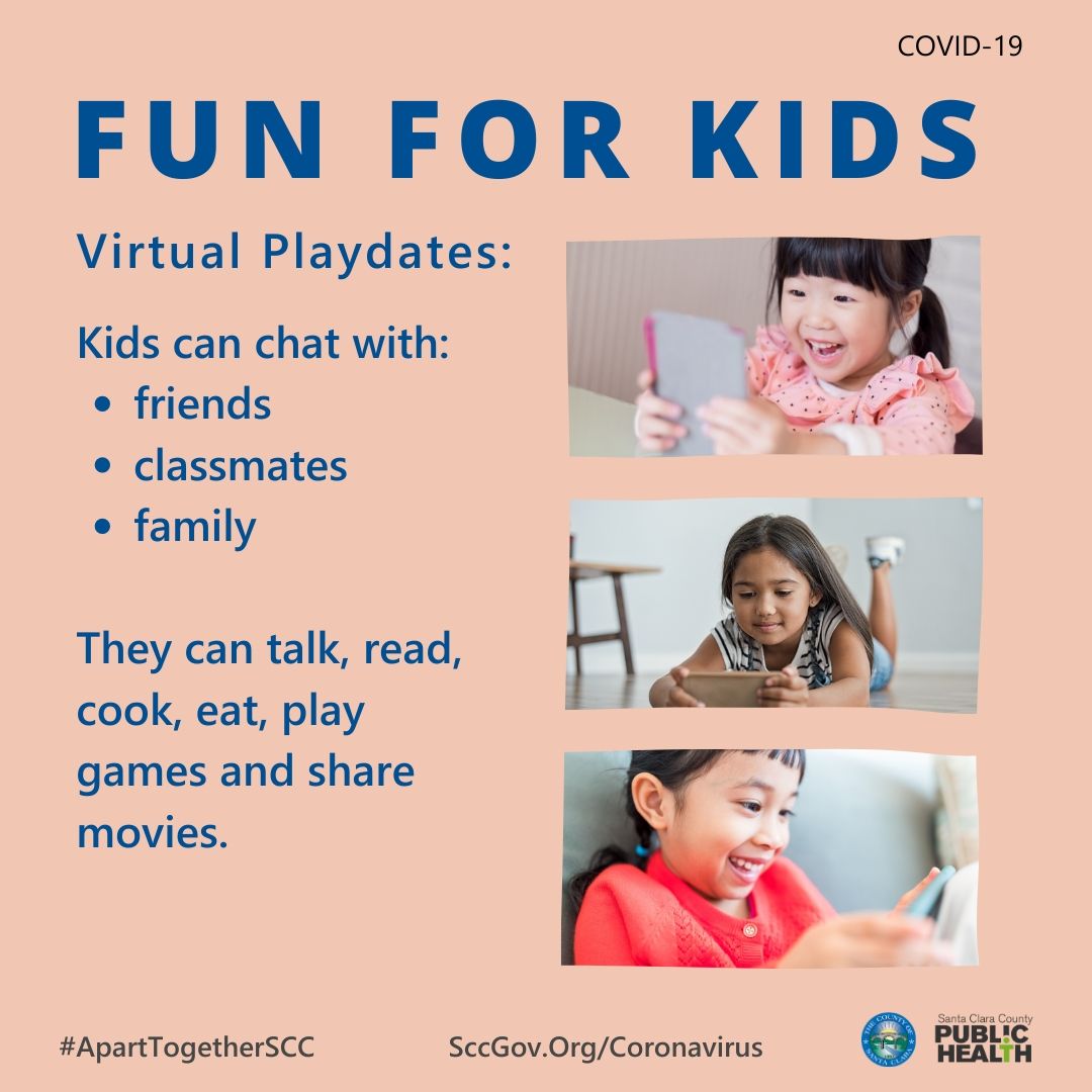 SCCOEM's tweet photo. Can my kids hang out with friends? #NoPlaydates While #ShelteringatHome to stop the spread of #COVID-19, kids miss socializing. Set up a #virtualplaydate with friends, cousins, or visit with grandma and grandpa. They can video chat, read or play a game. https://t.co/2gpRfcqVol