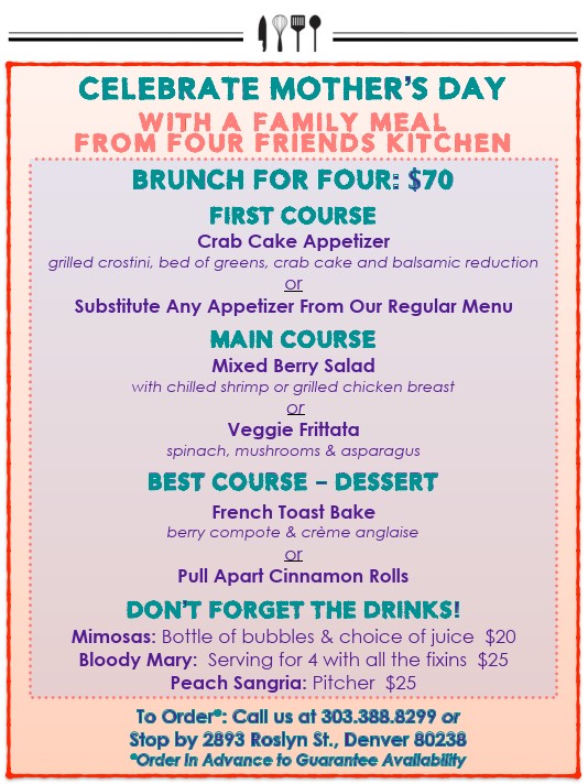 In addition to our regular menu, we're excited to offer this special #MothersDay family-style #brunch menu for four - order ahead to ensure availability
