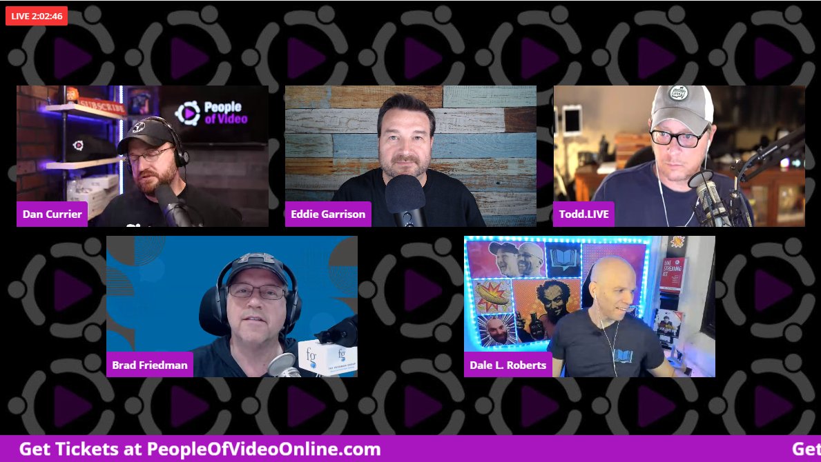 Just finished off a GREAT Live Stream Q&amp;A sessions with <a href="/peopleofvideo/">People of Video #peopleofvideo</a> #PeopleofVideo If you want access to ALL the speaker presentations, head over to peopleofvideo.com TODAY! <a href="/CreatorFundies/">Dan Currier 🇺🇸</a> <a href="/selfpubwithdale/">Dale L. Roberts</a> @ToddBergin <a href="/BradFriedman/">Brad Friedman 😎 Digital Marketing Strategist</a>
