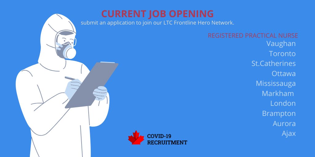 Visit our website and submit an application to join our LTC Frontline Hero Network as a Registered Practical Nurse! covid19recruitment.ca #letsfighttogether #COVID19