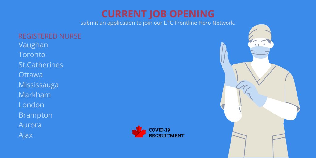 Visit our website and submit an application to join our LTC Frontline Hero Network as a Registered Nurse! covid19recruitment.ca #letsfighttogether #COVID19