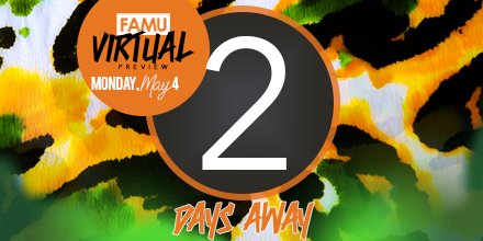 FAMU_1887's tweet photo. Only two more days until FAMU preview goes virtual on FAMU's YouTube page at 4 p.m.! RT to share with future Rattlers. #FAMUpreview https://t.co/s2PxKn0YaT