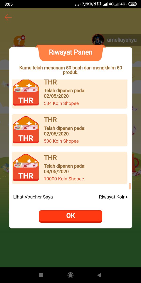 ameliayahya's tweet photo. Bismillah.. Kirain dpt sejuta, ternyata sepuluh ribu hehe, Coba terus,,, hasil Shopee tanam, panen 03 Mei.. @ShopeeID
#ShopeeTanamTHR10M #ShopeeDariRumah
#ShopeeID https://t.co/0BaGJ1W2SG