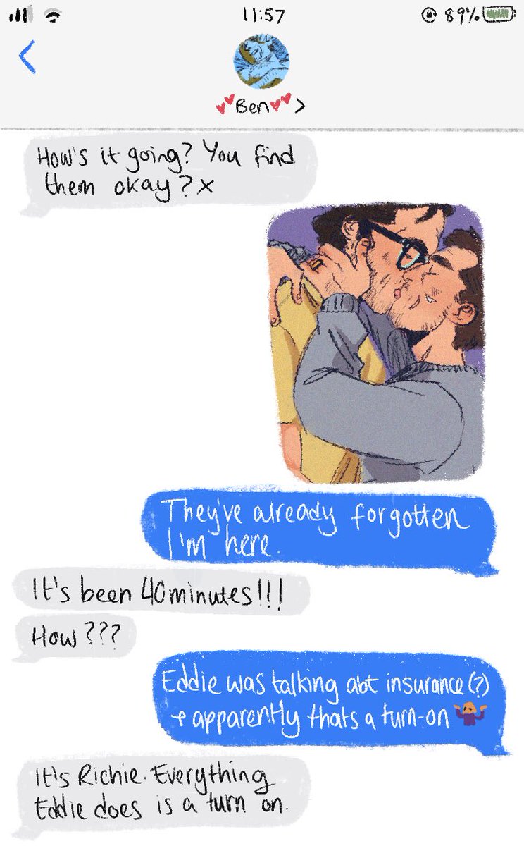 yknow, sometimes when you’re bored of a doodle you just have to turn it into a conversation between bev and ben, because that’s what self care is i think