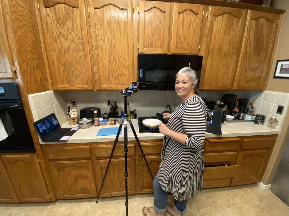 teachrichert's tweet photo. Life skills cooking, remote version. It is not ideal but we are having fun anyway.. my hubby liked my 3 devices to get it done 🤣🥰🤷🏻♀️ #rosedalestrong #ruesd #bulldoglifeskills20 #bulldogfarmtotsble20 https://t.co/ew44EBUGjn