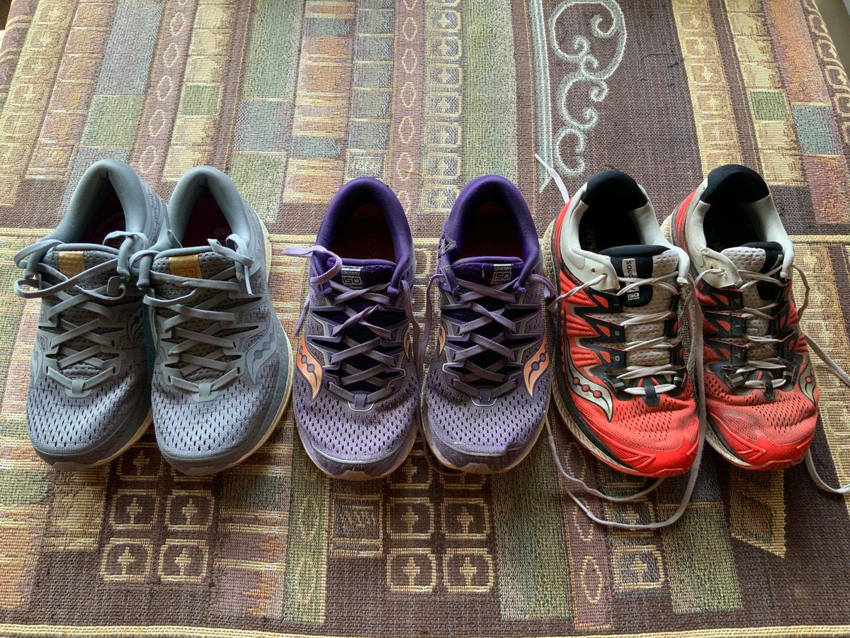 ladywhippet's tweet image. Brand new, six months old, older, oldest.

The red pair isn’t actually a pair. Asbo Alfie ate a left and a right shoe from two pairs.

#SpanielProblems @saucony @Start_Fitness