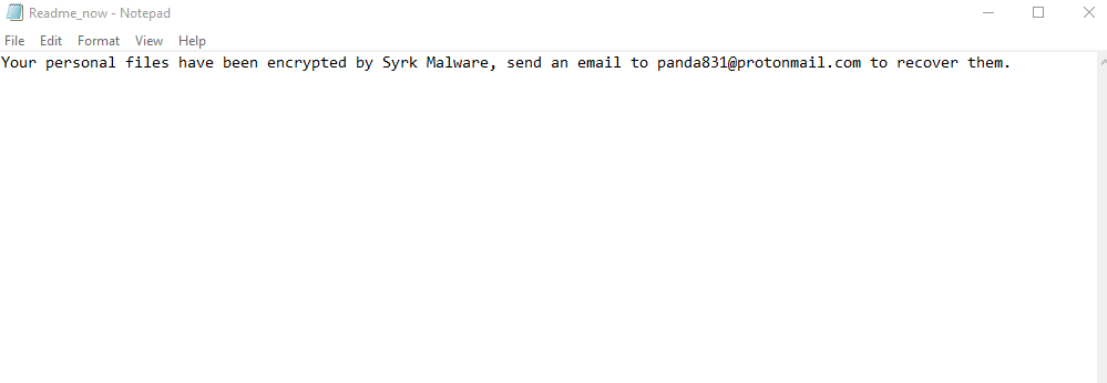 GrujaRS's tweet photo. #Syrk #Ransomware extension .Syrk!Ransom note;Readme_now.txt https://t.co/Kt2AKvUoHA