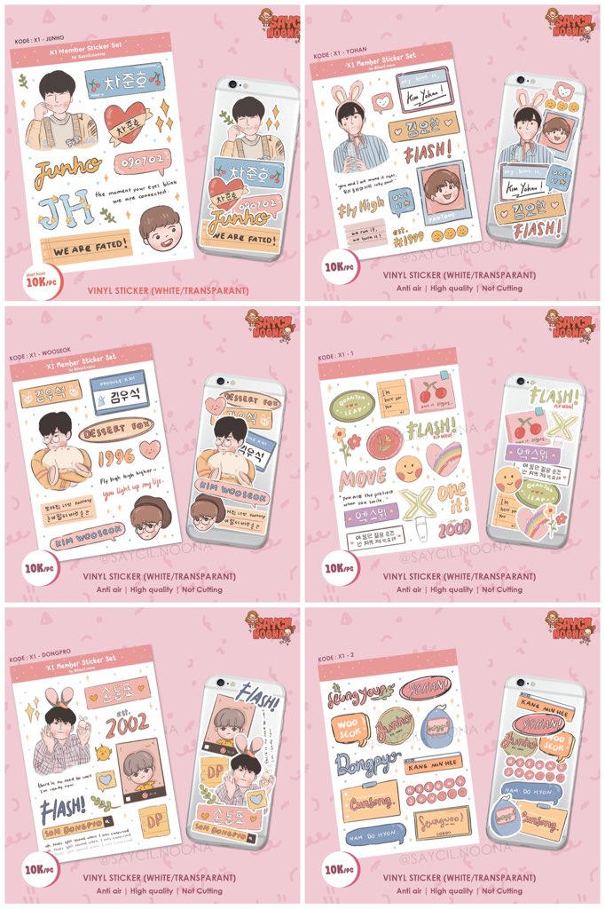 NoonaSaycil's tweet photo. X1 Member Sticker Set ❤️✨
Keterangan :
Bahan : vynil lamination (anti air)
Ukuran : A6 plus, untuk ukuran cutting A6
Variasi : - un cutting : white/transparan
- cutting : white
Harga :
Price start from 10k
Link Shopee : https://t.co/uThLrFkK7j💓 #bysaycil #saycil_X1 https://t.co/EBLbSNphfm
