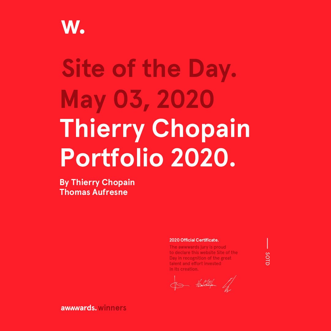 ChopainThierry's tweet photo. Iโm very honored to be "Site Of The Day" on @AWWWARDS , itโs huge thanks. And at the same time "Dev Awards" and "Mobile Excellence" what elseโฆ
Again thanks to @thomAufresne and Klichรฉ!
#Webdesign #awwwards #SOTD #DEVAWARDS #portfolio
#design #siteoftheday #portfolio #UI #UX https://t.co/kyyUnOS4pA