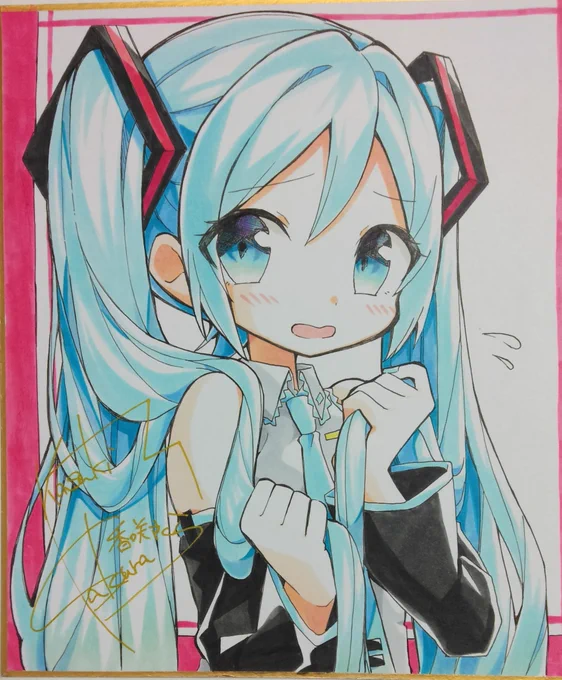色紙に初音ミク描いてました✍️ 
