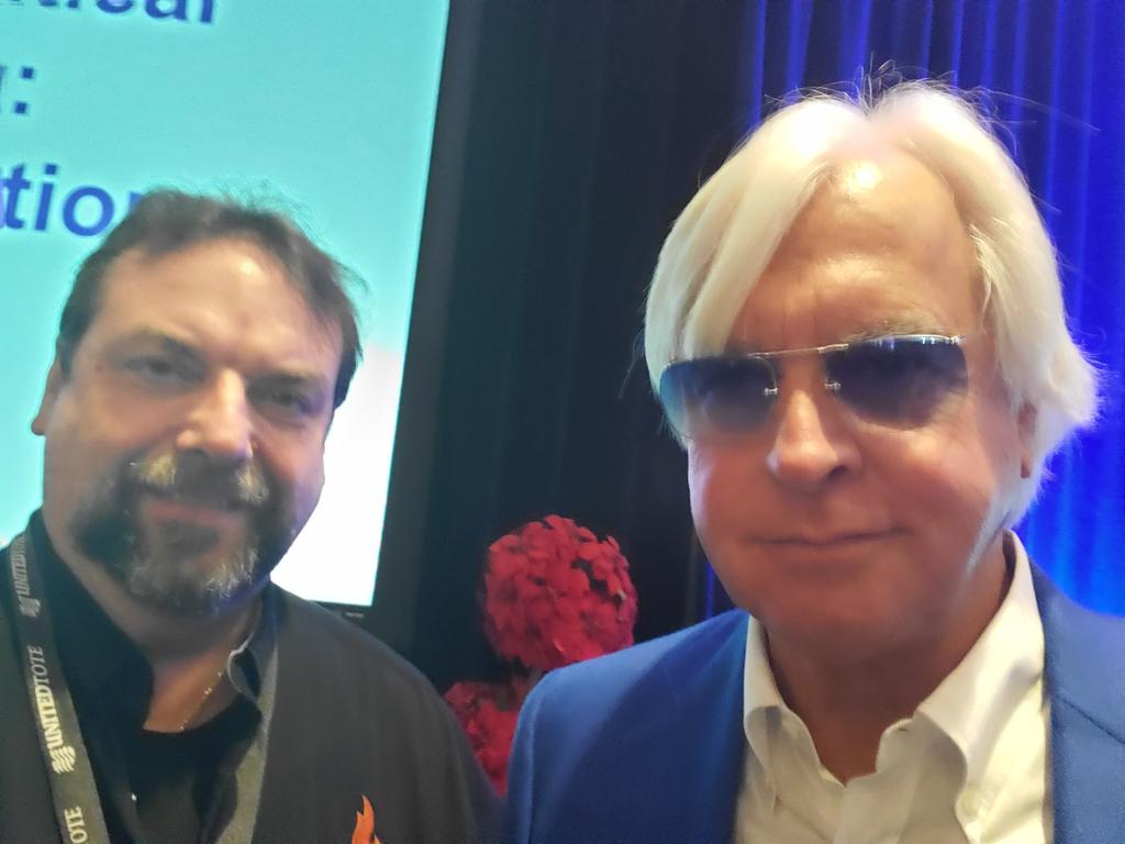 LongshotLew's tweet photo. My Kty Derby related moments
#KyDerbyAtHome 
1) 1987 Kty Derby infield
2) 2019 U of AZ Racetrack Industry Prog. Symposium on Racing selfie w/ Bob Baffert
3) Oct. 1990 w/ Secretariat's Jock Ron Turcotte-Kenosha, WI
4) 1985 AP Million Program Penny Tweedy &amp; Lucien Laurin autographs https://t.co/p1nkqybLOU
