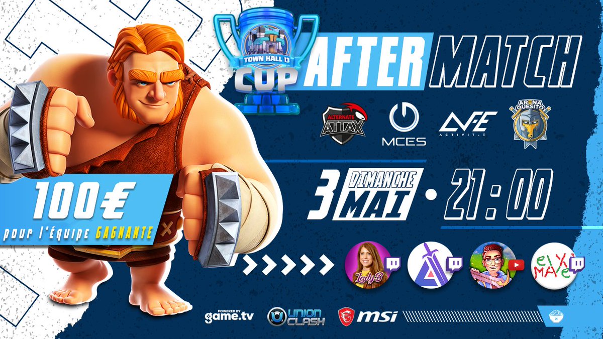 🇫🇷 Ce soir à 21:00 (fr) retrouvez les meilleurs joueurs professionnels de la #TH13CUP .
🔴 Sur la chaîne Youtube de <a href="/Alexcalibur_YT/">Alexcalibur</a> accompagné par <a href="/S3r0oGaming/">Mattlock knox</a> : youtube.com/watch?v=IXpHCJ…
🟣 Sur la chaîne Twitch de <a href="/Aurelcoc/">Aurél</a> : twitch.tv/aurel_coc_
🔶 Pass Or à gagner sur le 💬