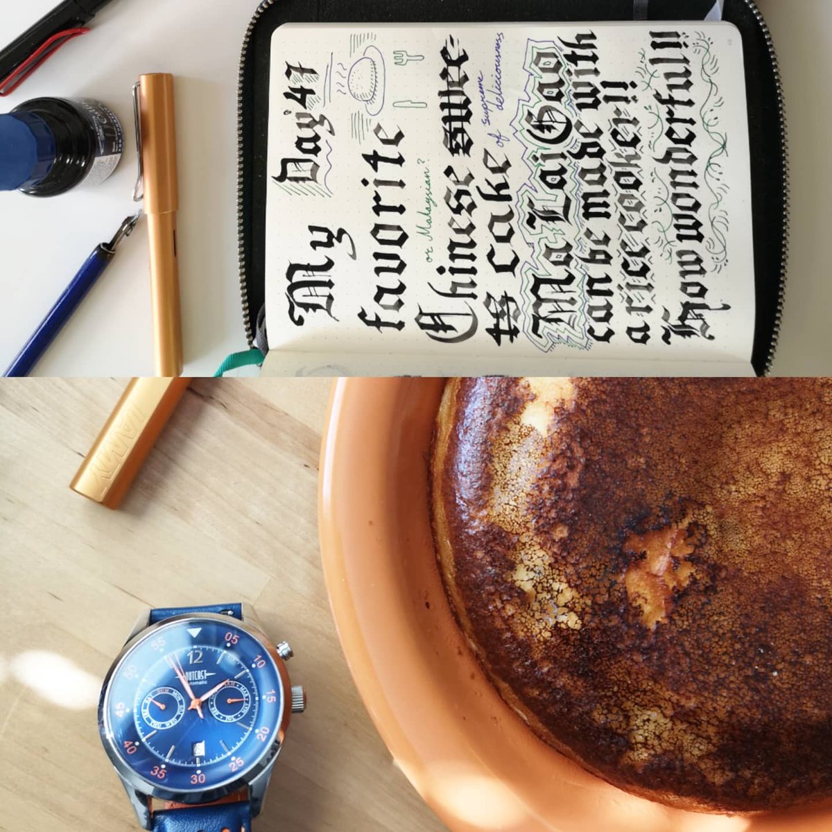 abcxyz_jp's tweet image. Self Distancing Day 47. I baked my favourite Chinese (or Malaysian) cake of deliciousness, Ma Lai Gao.

#selfisolationbaking #baking #outcastwatches #lamy #Galenleather #fountainpen #dippen #blackletter #malaigao #馬拉糕 #ベーキング #マーラーカオ #万年筆 #ラミー #つけペン
