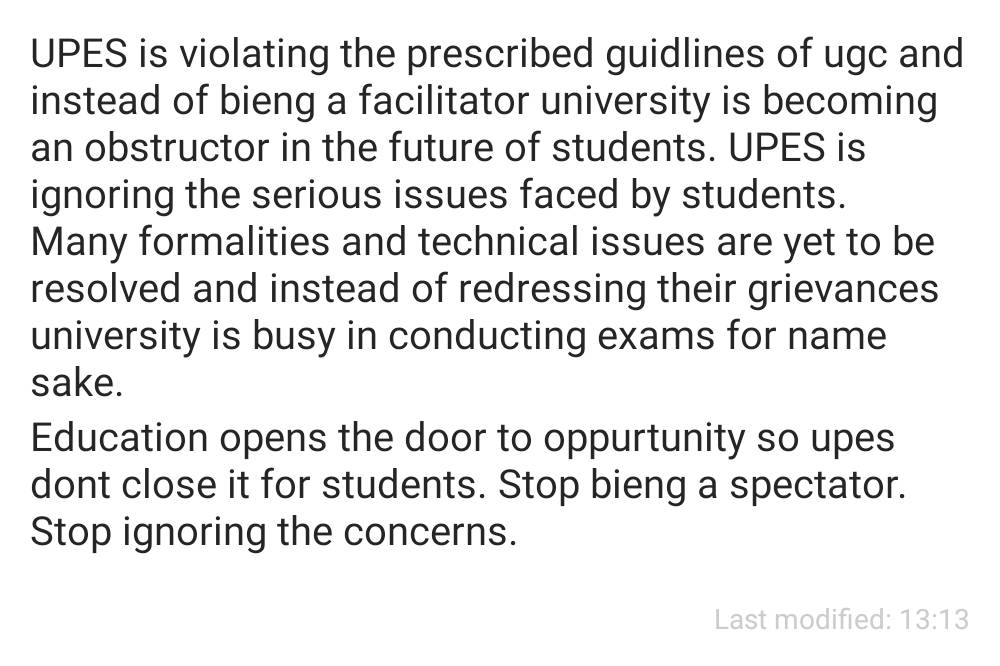 aadi_singhai's tweet photo. @HRDMinistry @ugc_india @UnionUpes @upes_20 @indiatvnews @CNNnews18 @subrahyd         #UPESDOESNTCARE https://t.co/4PQW51XdCq