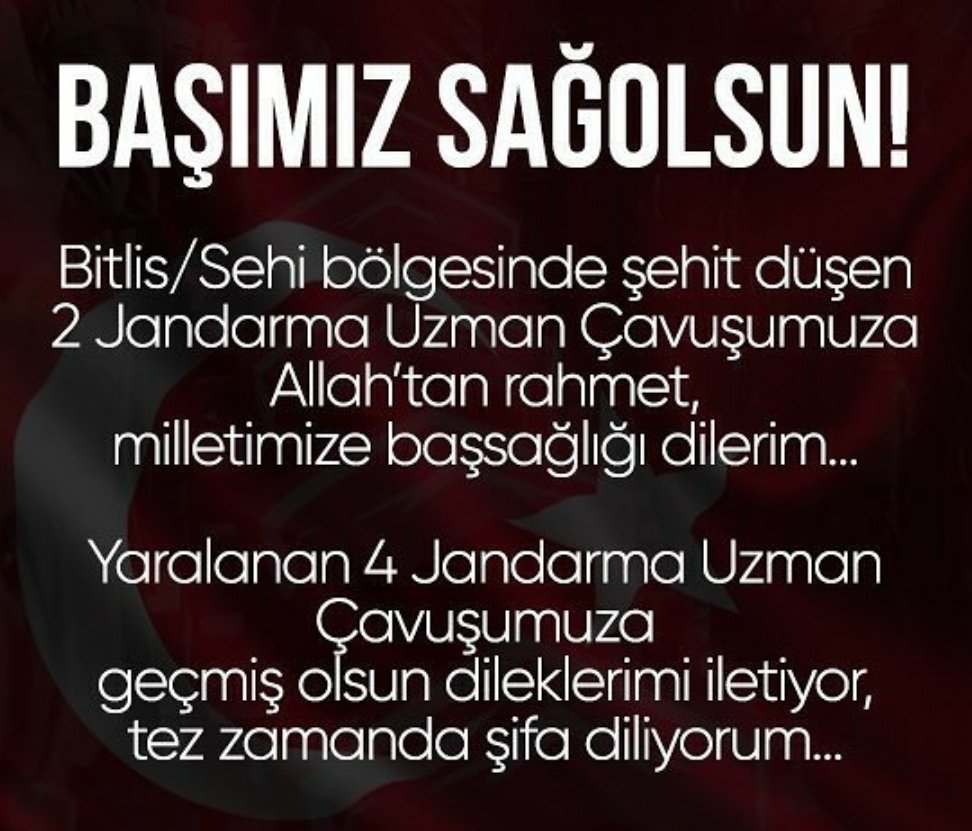 ilkaykiran34's tweet photo. Bitlis de Şehit düşen 2 askerimize Allah'tan rahmet Değerli ailelerine ve Milletimize başsağlığı dilerim.
Yaralanan 4 Askerimize de Allah'tan acil şifalar dilerim.
@abppartisi @bedriyalcin4444 @FOXhaber @eonurcanakci @MehmetTomris2 @MakbuleTOMRS @IstanbulAbp @HayatiMurteza1 https://t.co/eqQj7tKWD5