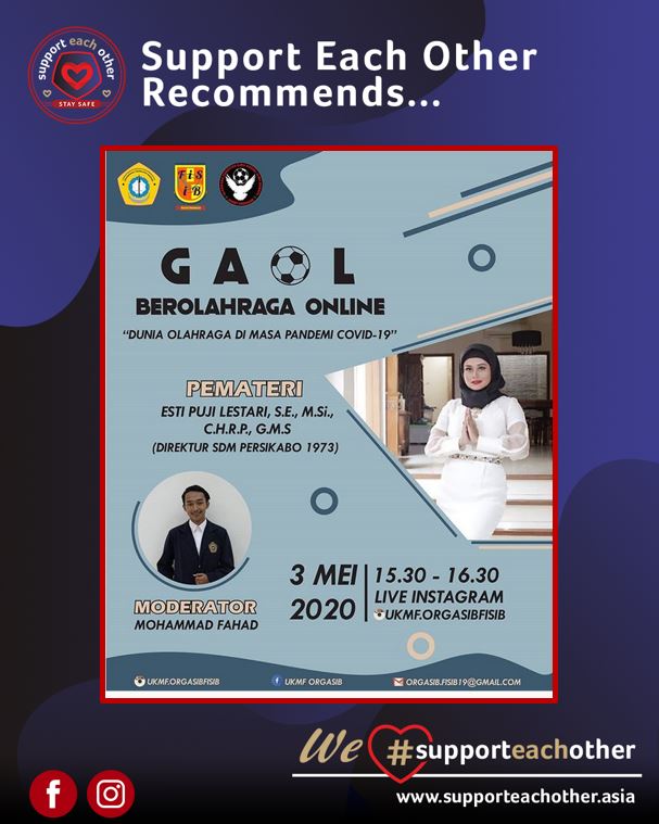 SupportEach's tweet image. Excited for today&apos;s 🇮🇩 livestream about the future of sports during this hard time. 👐if you miss sports outside you need to be inside (this livestream)⚽
#SalingMendukung #KitaJagaKita #supporteachother