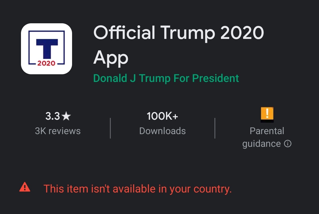 8/ Store:1. Oh darn!2. No thanks Political AppBe aware that the permissions under "Other" don't need user approval. For most apps this is fine.Not sure why the  #TrumpVirusCoverup App would want to pair with Bluetooth Devices. More Location Beacons as seen in the slides?