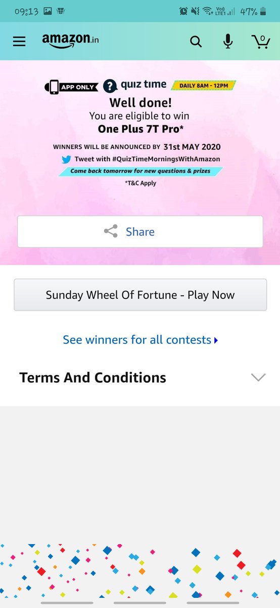 SahaBedanto's tweet photo. I played this interesting quiz on Amazon - Try your luck for a chance to win exciting rewards https://t.co/wwjniYuaHV  
#QuizTimeMorningsWithAmazon 
#AmazonSpinandWin https://t.co/qFXolfj6lv