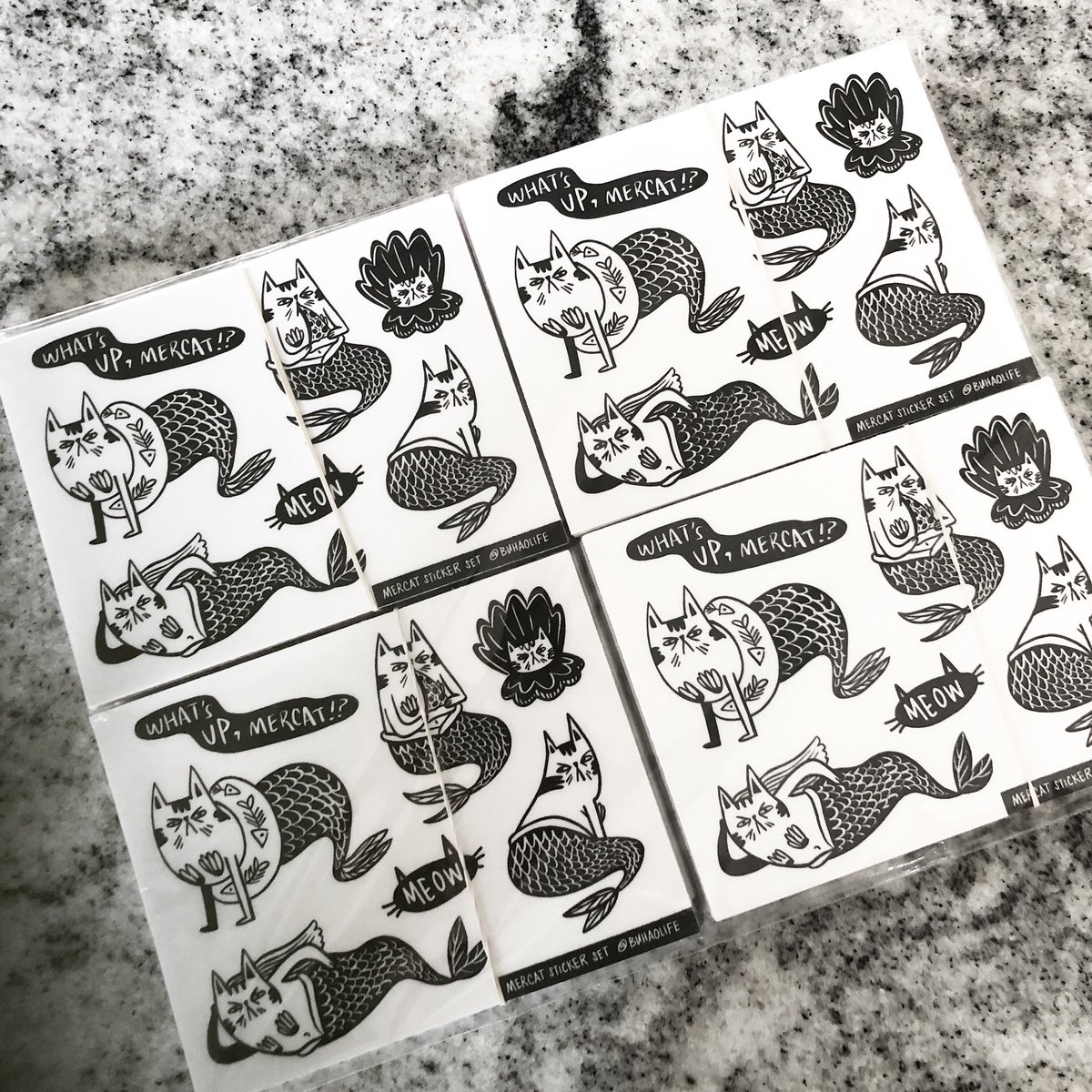 buhaolife's tweet photo. Mercat sticker sheets back in stock, ready for the online @theroyalbison May 8-10! 😈 #yegarts #yegevents https://t.co/RiB5hwOBWE
