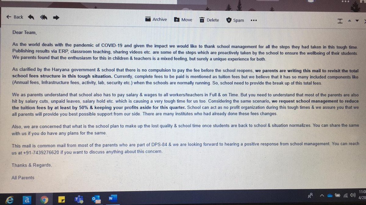 VibhoreMittal's tweet photo. @rakeshdaultabad @ParentsGurgaon @46Mris @Gurgaonparents1 @gurugramparents Rakesh sir as already informed to you please also discuss about schools like DPS sector 84 who had smartly converted complete fees to tuition fees. We parents are having very high hope from you. 🙏🙏 https://t.co/rwqu32QLPu