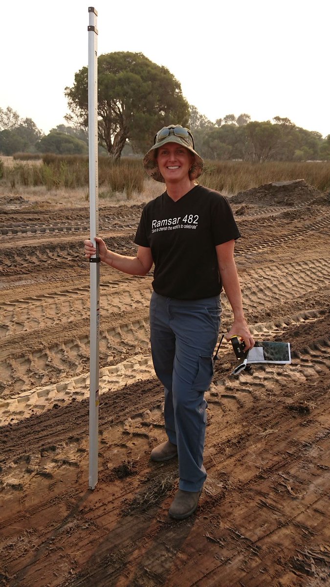 DBCA's Heidi Bucktin is hard at work shaping up a constructed wetland near Lake McLarty.  This will filter runoff water before it enters the wetland.  PHCC will team up to help with the re-vegetation work thanks to our NLP2 Wetlands and People Project @AusLandcare <a href="/PeelHarveyCC/">PeelHarveyCC</a>