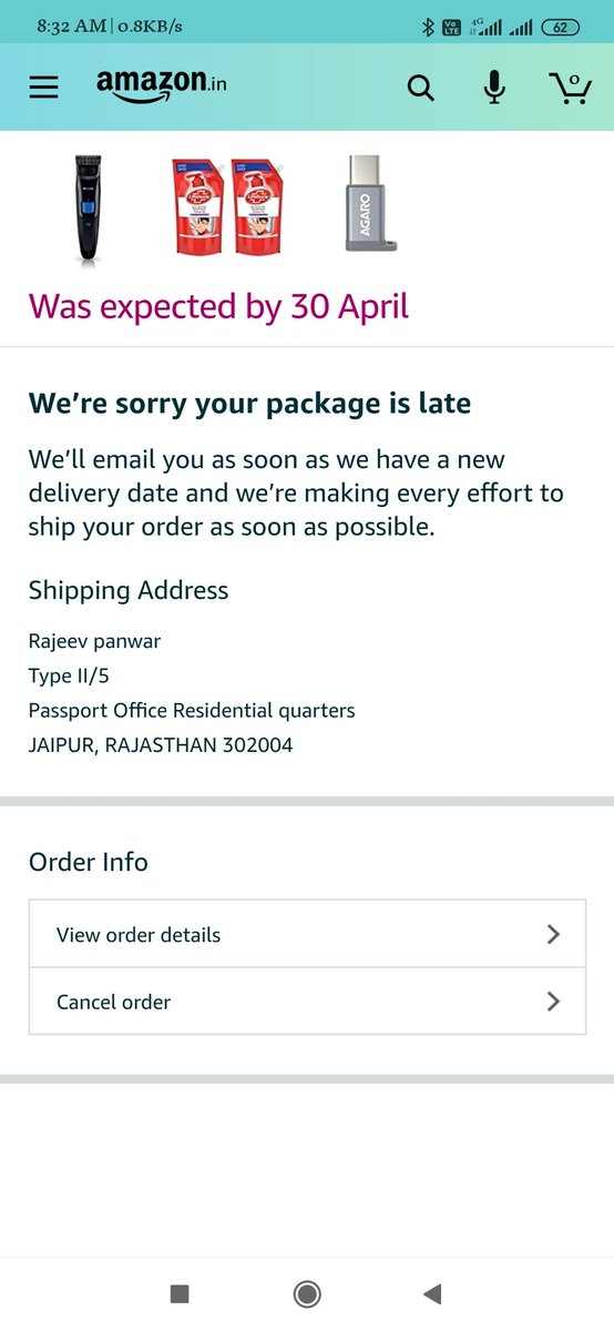 rajeev__panwar's tweet image. #SayNoToAmazon
I have placed an order on Amazon on 24th April 2020. The expected date of delivery was 30th April but did not receive till date. As advised by @AmazonHelp I cancelled order as they were unable to tell me next delivery date. But I have been charged about 400 rupees.