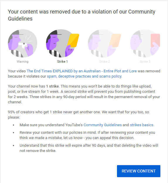 Majorkill1's tweet photo. Yo @TeamYouTube what are you doing? This 2 year old video absolutely has no form of Spam, Deceptive Practices or scams so why am I getting a strike for it? https://t.co/XDvn0AqUCD