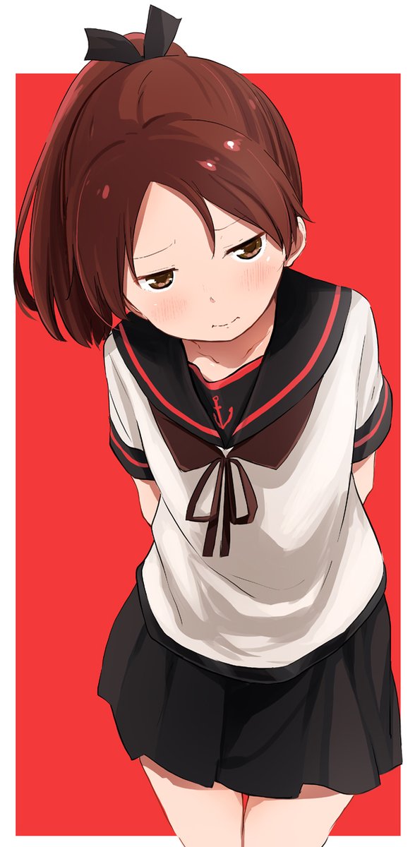shikinami (kancolle) 1girl solo school uniform serafuku skirt brown hair ponytail  illustration images