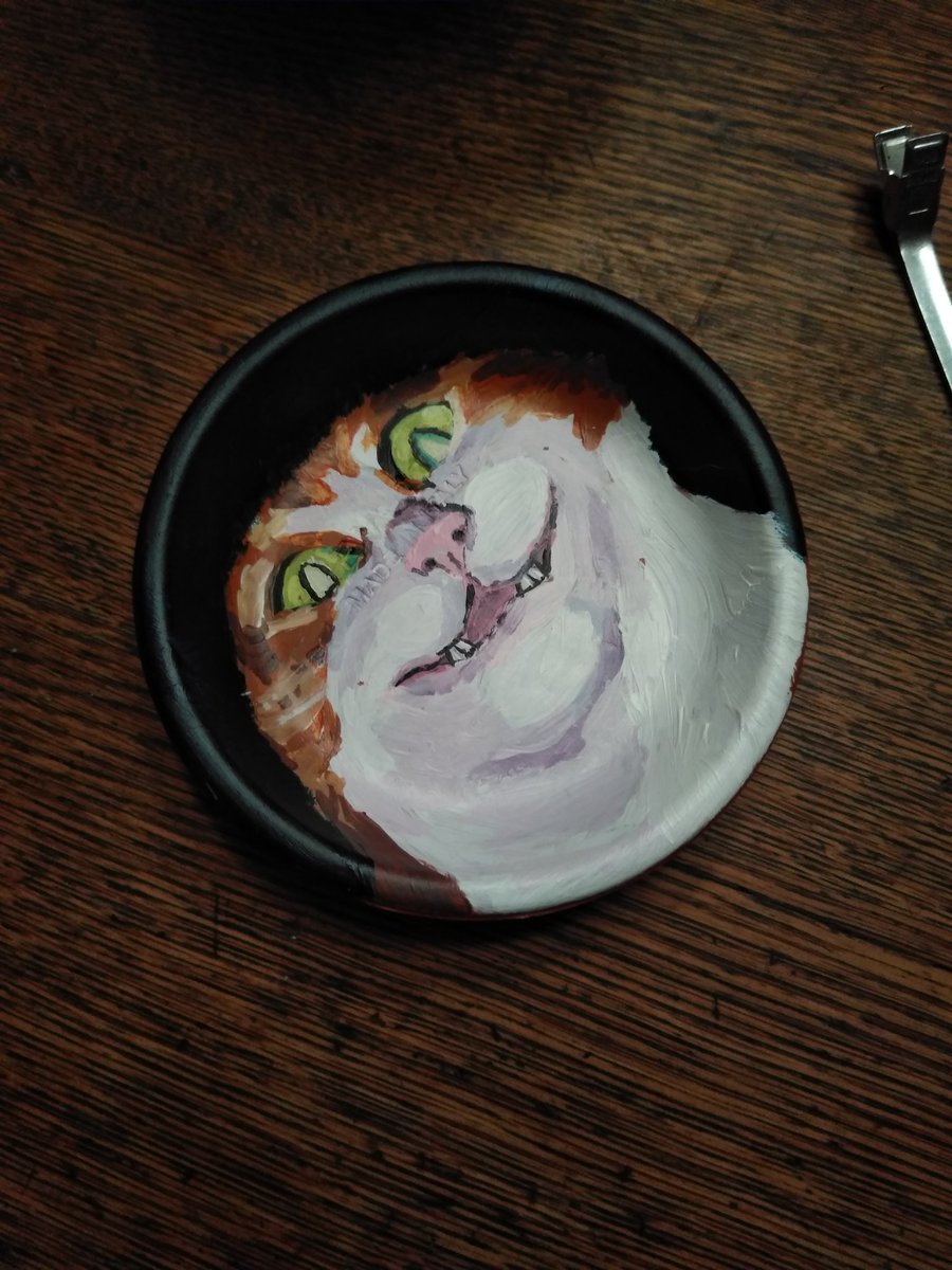 _mad_swami_'s tweet photo. So I started to paint a flower pot for my cat, painting only the most flattering pictures of her on this little pot. I have another pot so if you comment pictures of your pets I'll paint some of them on the other pot. Preferably stupid pictures lol. https://t.co/ksg8Mn8PMN