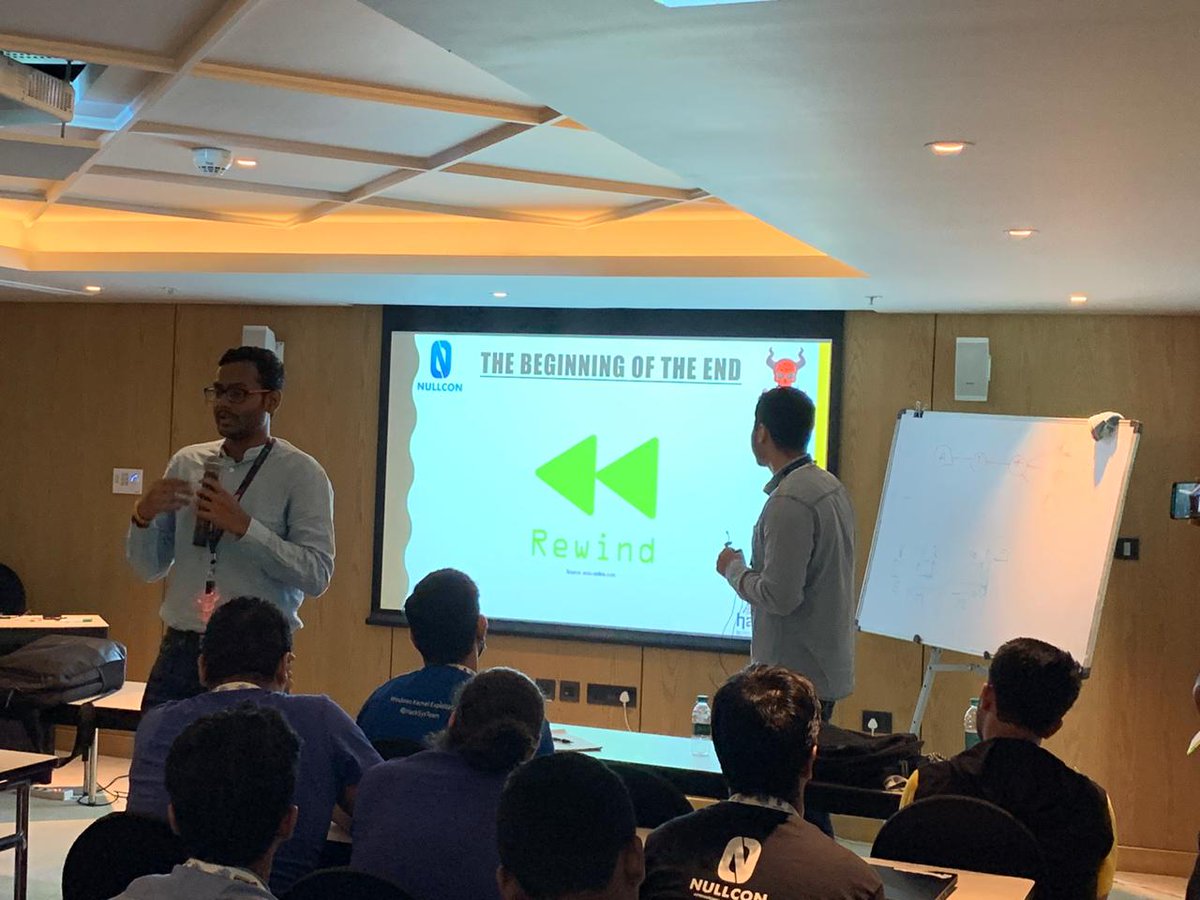 redteamvillage's tweet photo. Ashish @_r4n4 and Keerthi @kr33pt is delivering a talk on 'The recipe to a successful Red teaming' at Red Team Village @nullcon 
#RedTeamVillage #nullcon #nullcon2020 #RedTeam https://t.co/2Y7Qe3gMCW