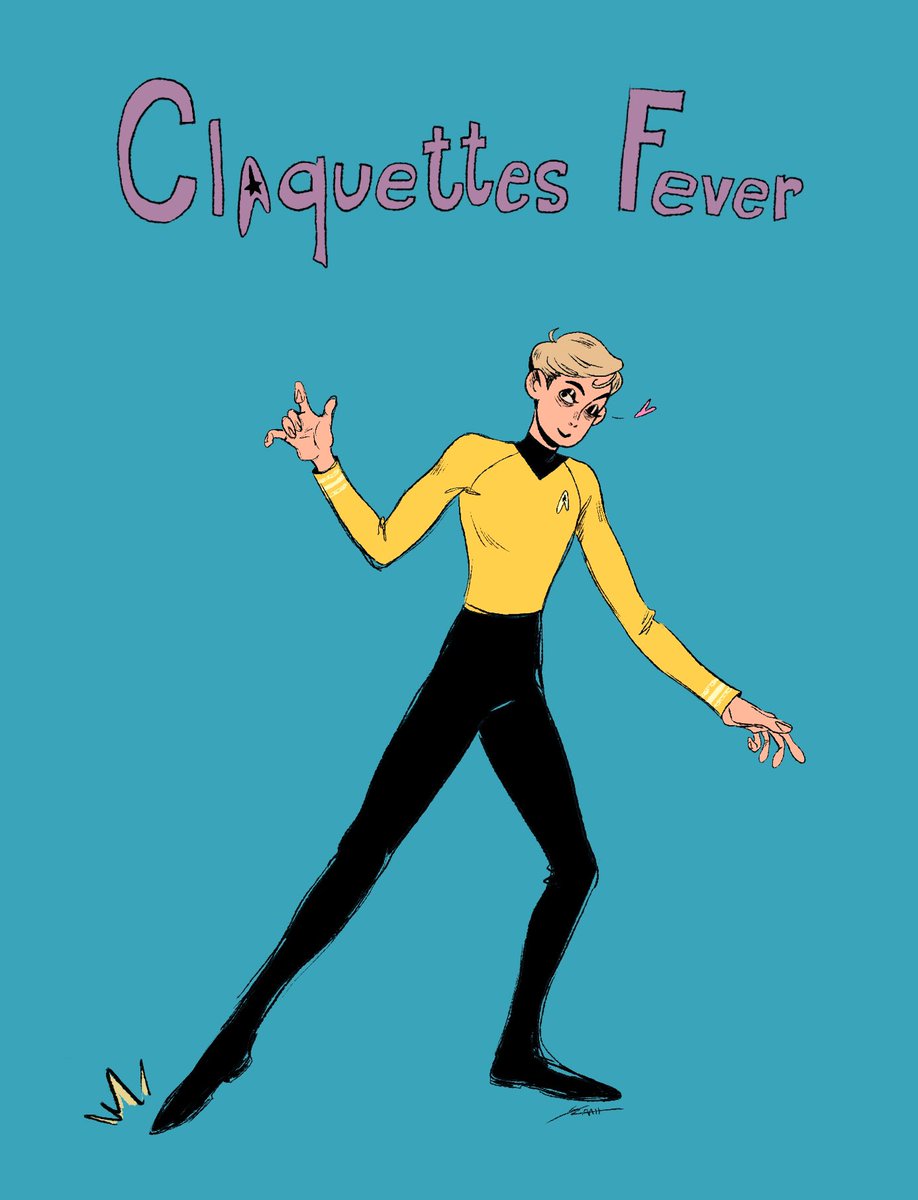 scaahart's tweet photo. It was @lejoursobre’s birthday yesterday and since I might or might not be responsible for their obsession with Star Trek, I drew them a Kirk tap dancing for no reason

#startrek #startrekfanart #startrektos #captainkirk #jimkirk #jimtkirk #illustration #art #tapdance https://t.co/THO5w8oFRE