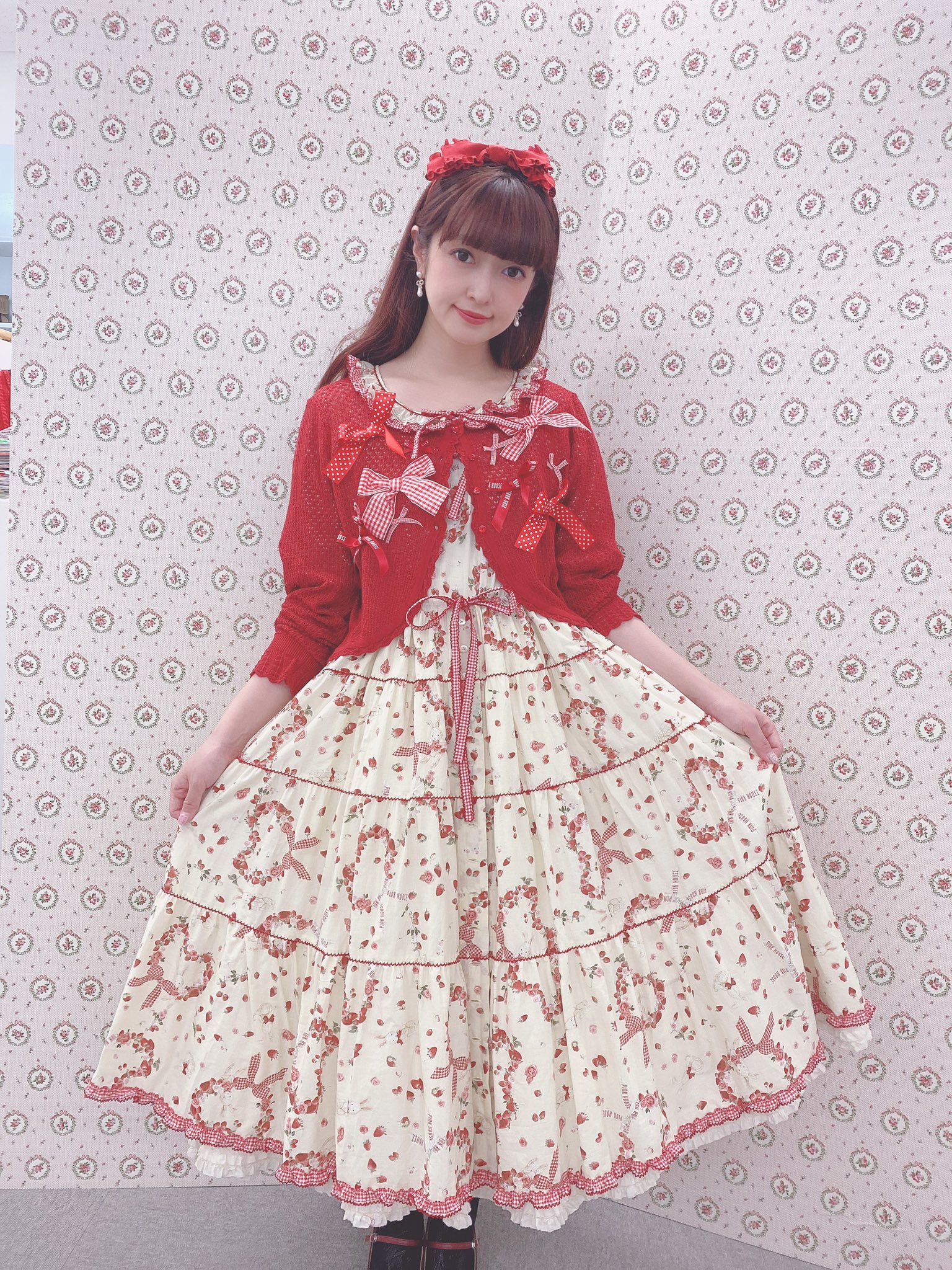 【60%OFF】 ピンクハウス 青木美沙子コラボ ワンピース+カーディガン+バッグ+ベレー帽set - ロングワンピース