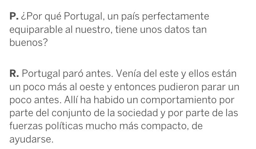 -¿Por qué Portugal está mejor que España?

-Porque el virus viene del este y ellos están más al oeste que nosotros. 

Teresa Ribera. 

Autora del ‘quien no se sienta cómodo que no abra’ 

Ministra y vicepresidenta.