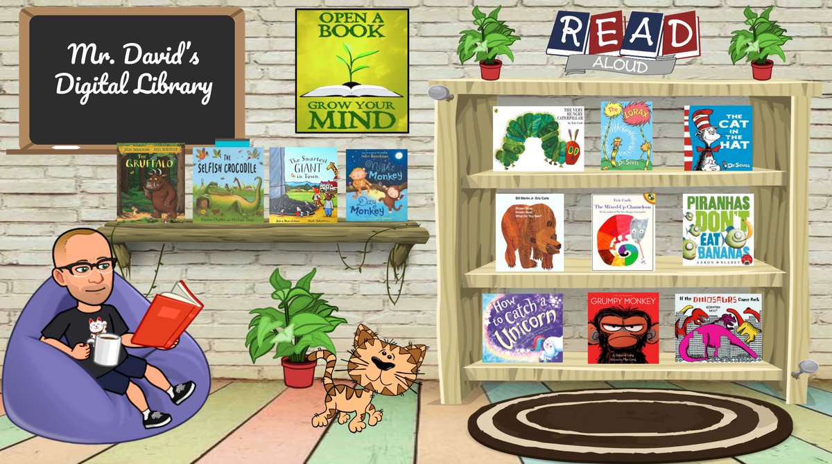 davidgostelow1's tweet photo. Inspired by a fellow #eductor, and following her example, I created my very own digital library. The kids just click on the books and it links to a #readaloud. If they can't go to the library, bring the library to them. What a wonderful idea. #earlyyears #onlinelearning https://t.co/nzFMlHsPqU